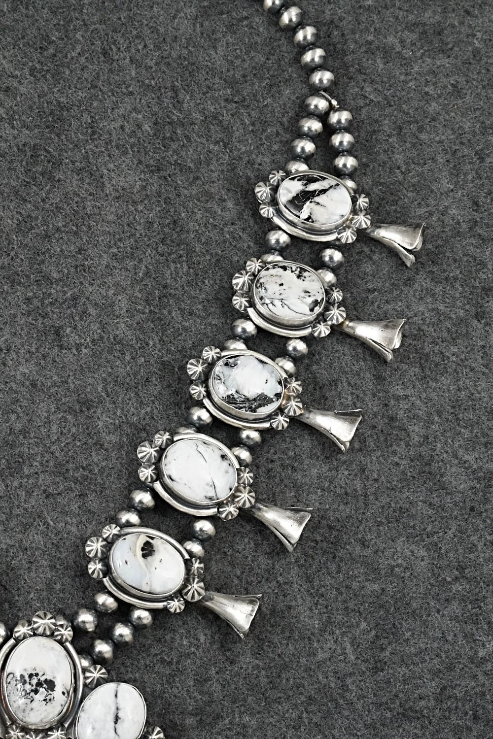 White Buffalo & Sterling Silver Squash Blossom Set - Darrin Livingston