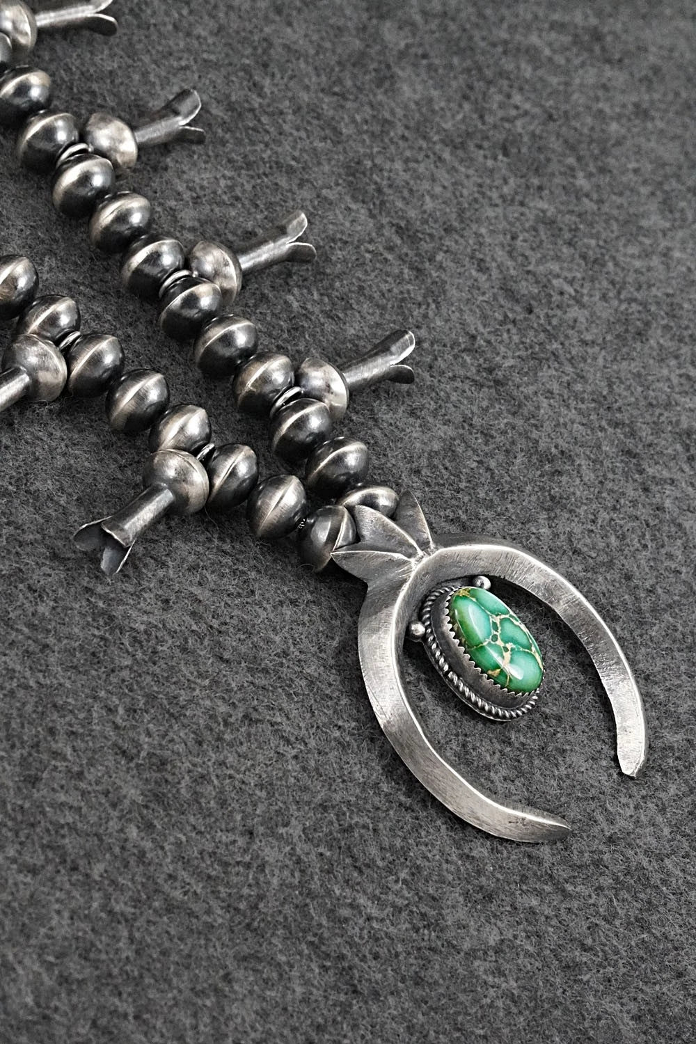 Turquoise & Sterling Silver Navajo Pearl Squash Blossom Necklace - Presley Haley