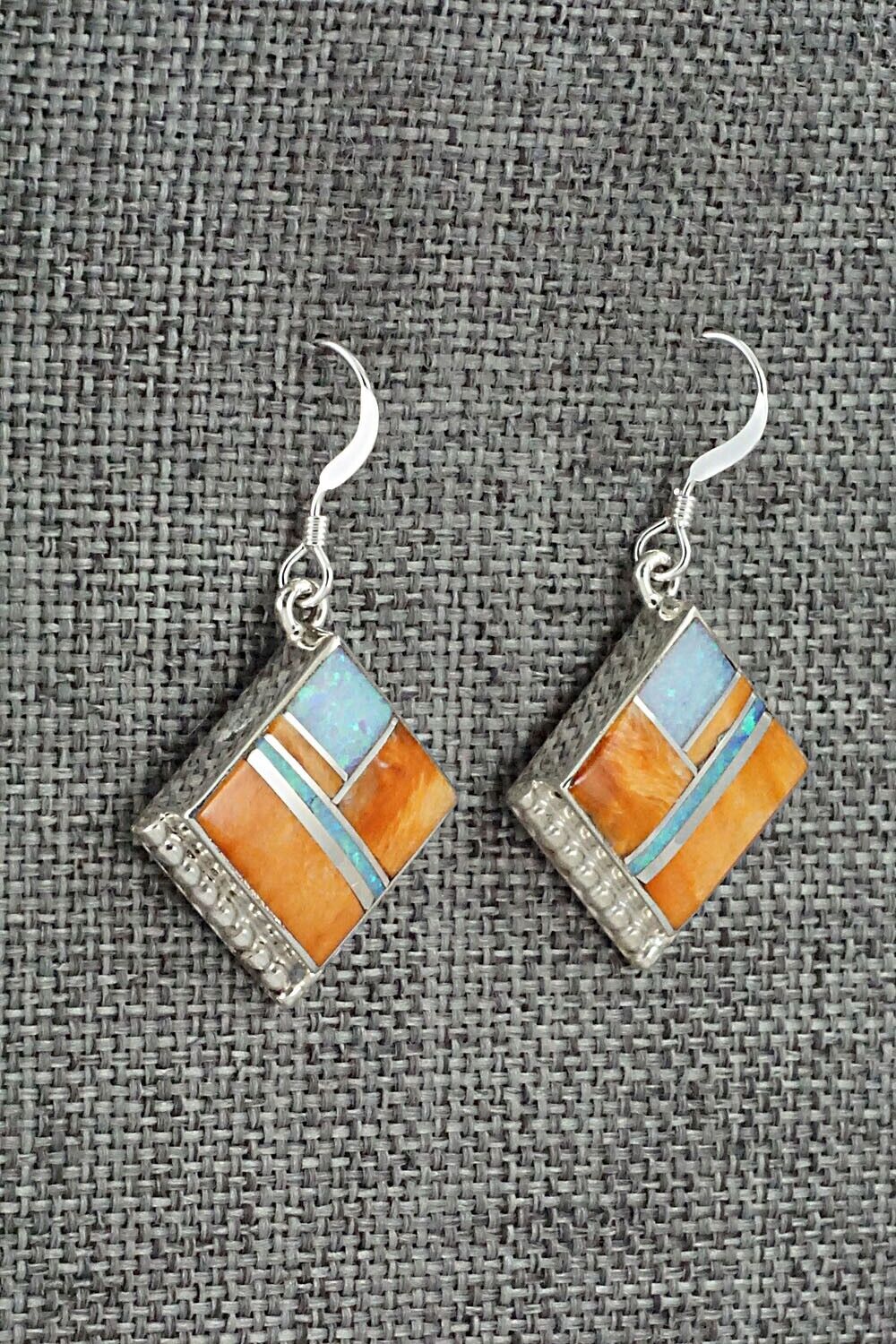 Spiny Oyster, Opalite & Sterling Silver Inlay Earrings - James Manygoats