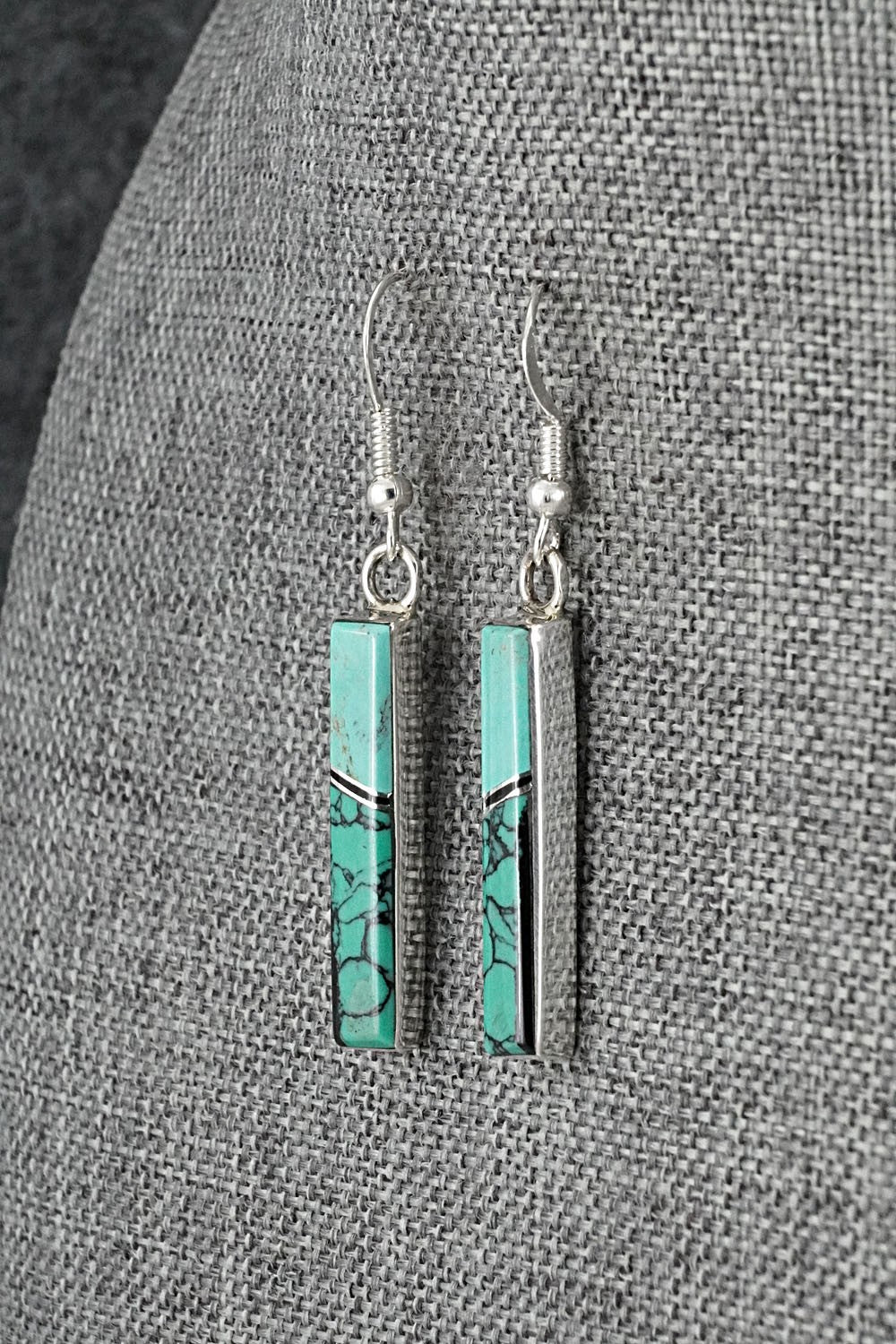 Turquoise, Onyx & Sterling Silver Earrings - Marilyn Yazzie
