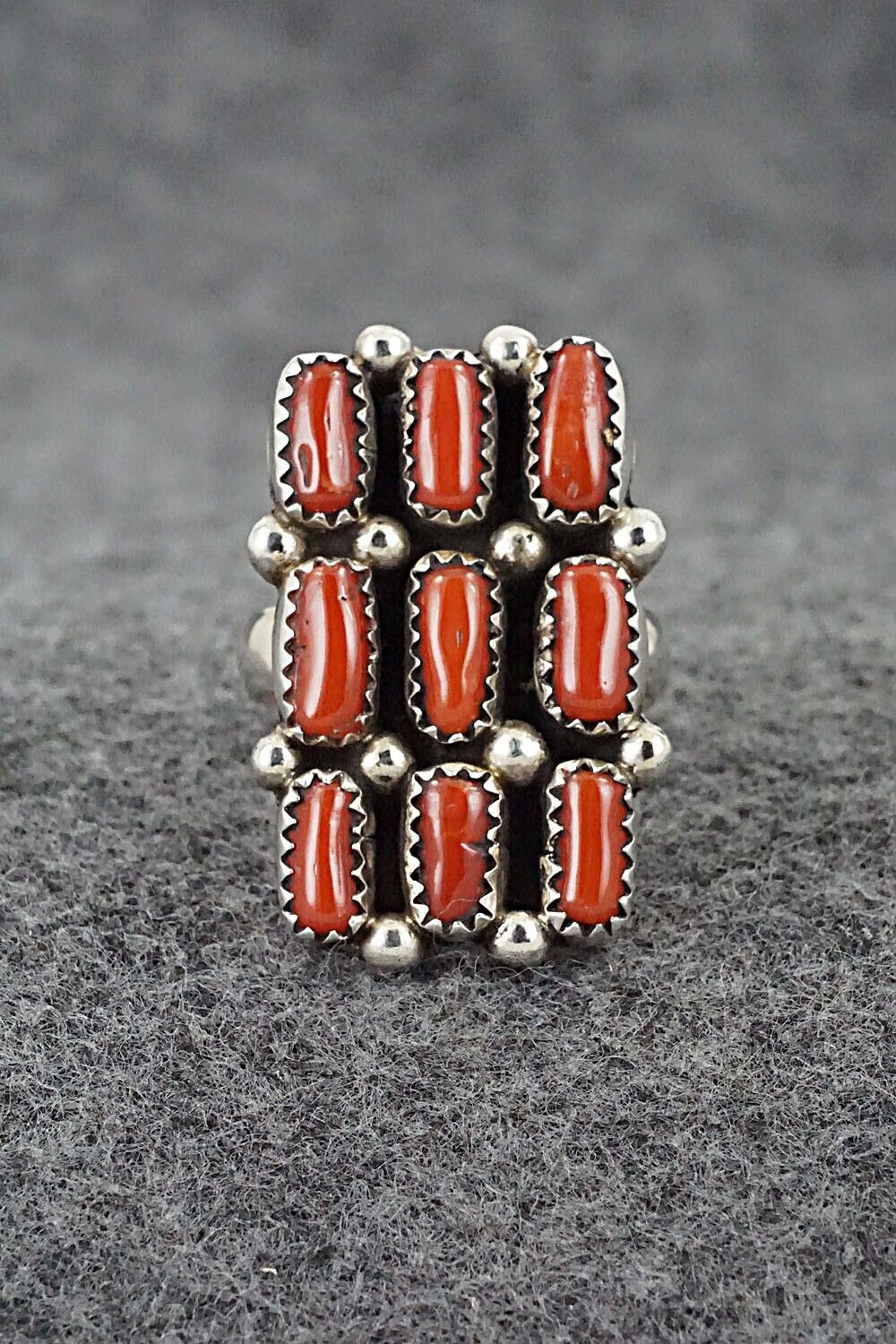 Coral & Sterling Silver Ring - Priscilla Reeder - Size 6.5