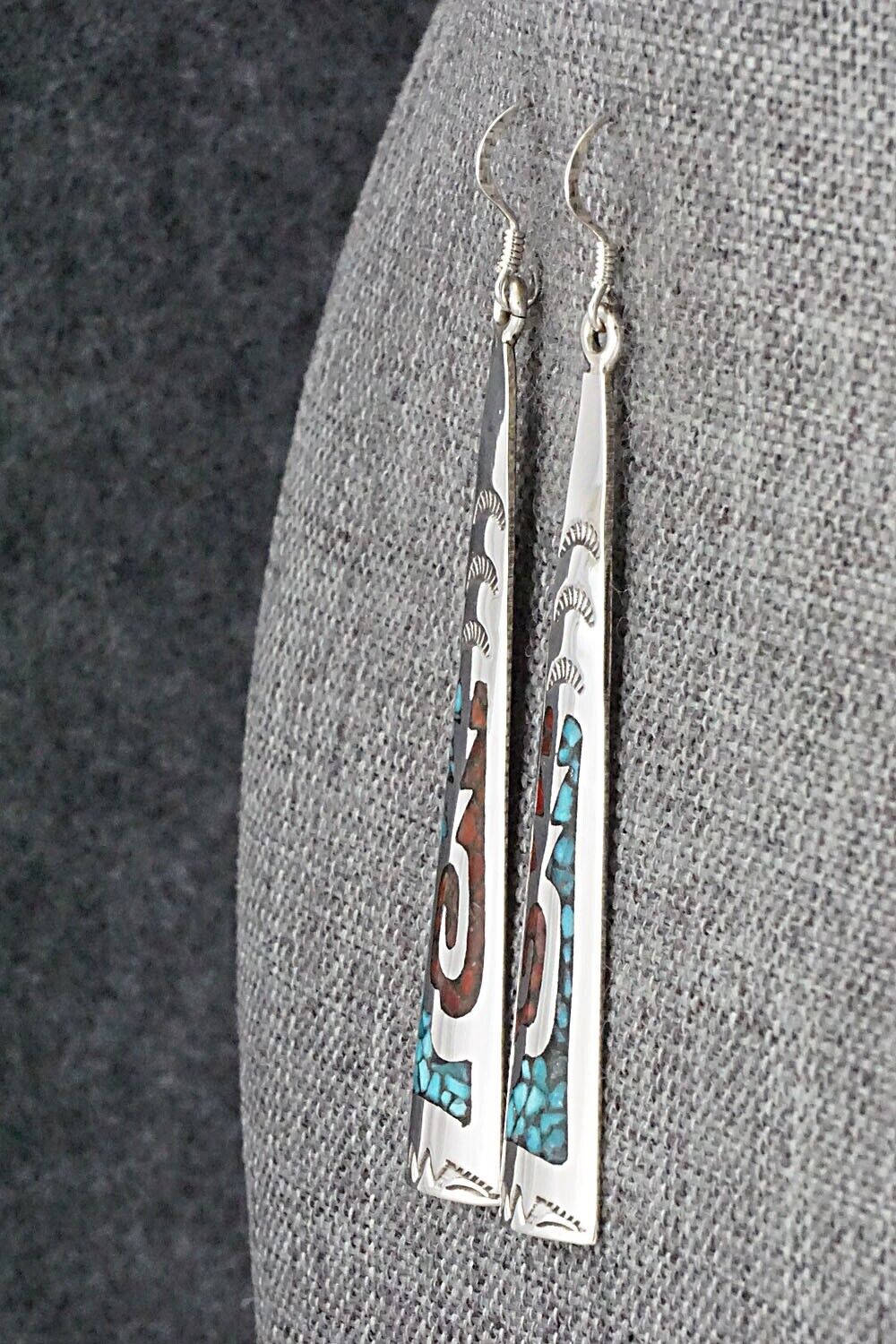 Turquoise, Coral & Sterling Silver Earrings - Jolene Yazzie