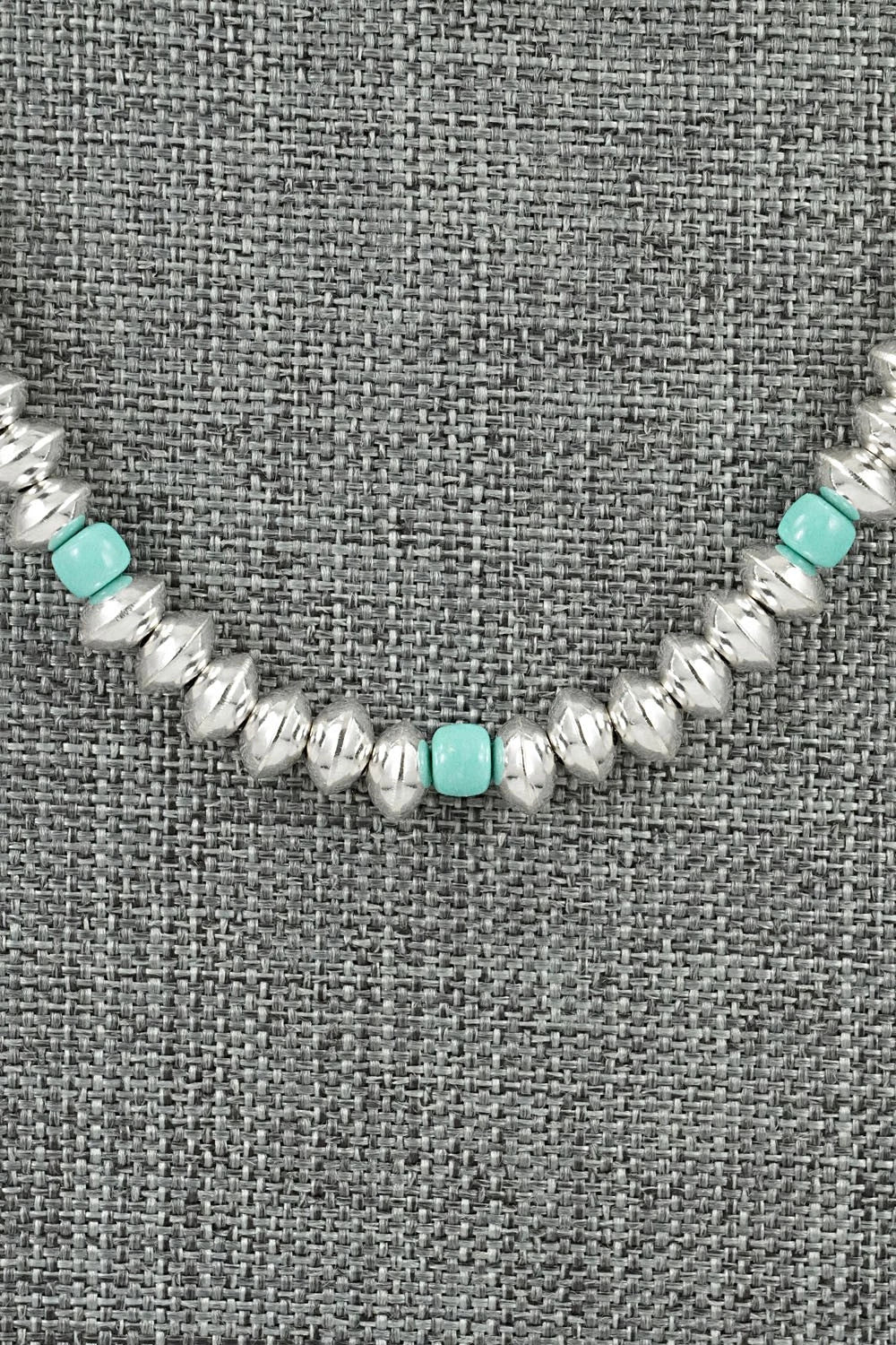 Turquoise & Sterling Silver Navajo Pearl Necklace 18" - Crystal Haley