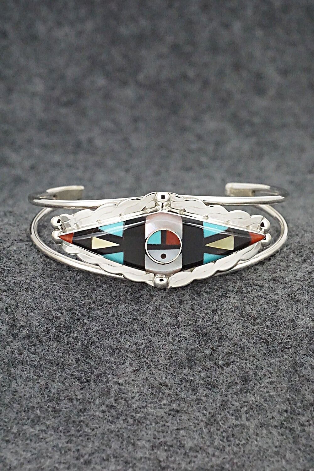 Multi Stone & Sterling Silver Inlay Bracelet - Ernie Ohmsatte