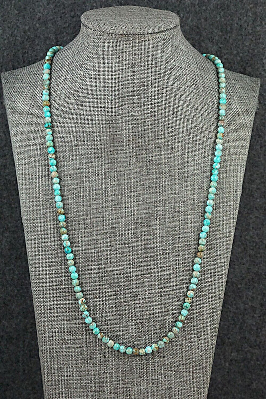 Turquoise, Shell & Sterling Silver Necklace 24" - Ramona Calavaza