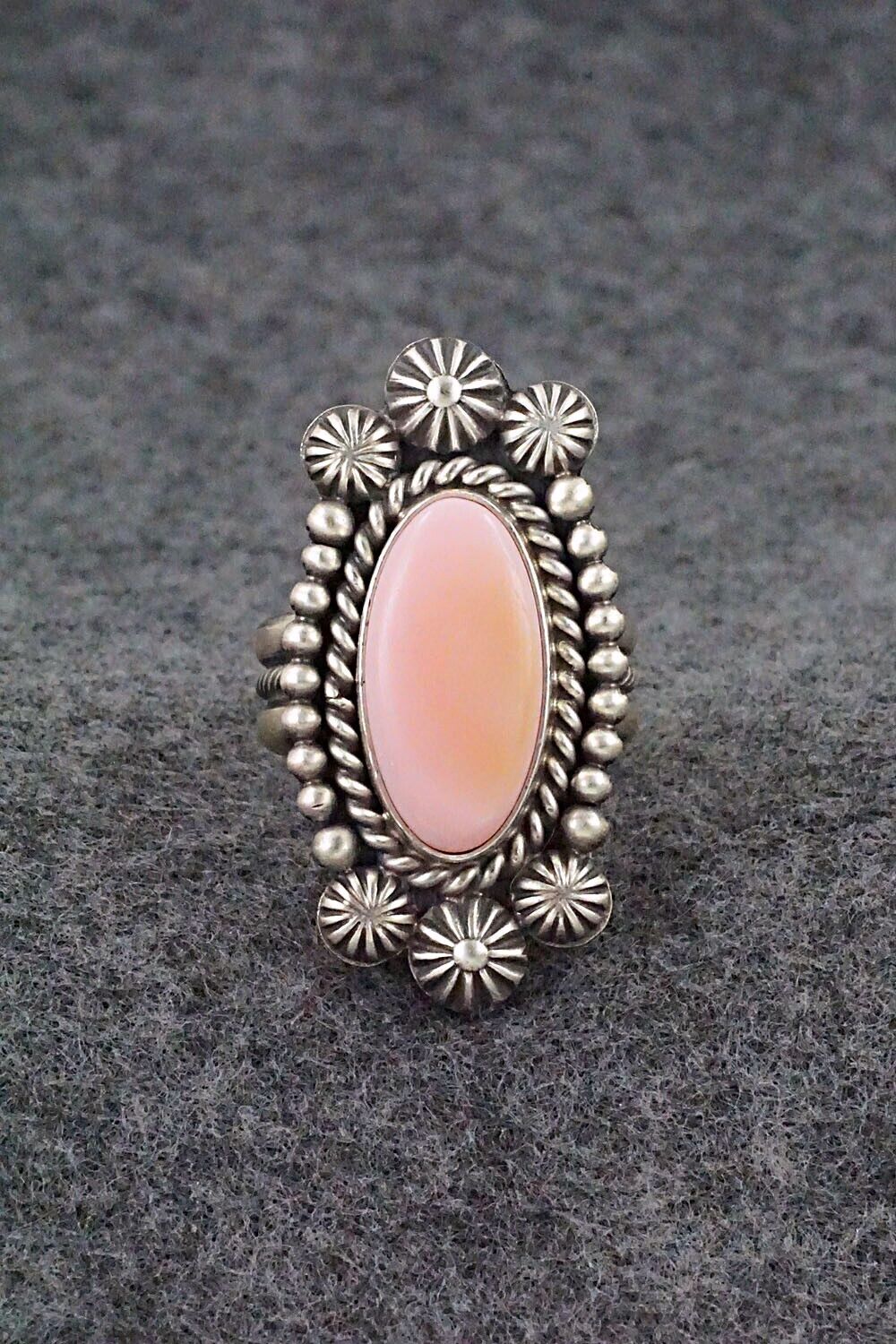 Pink Conch Shell & Sterling Silver Ring - Michael Calladitto - Size 8