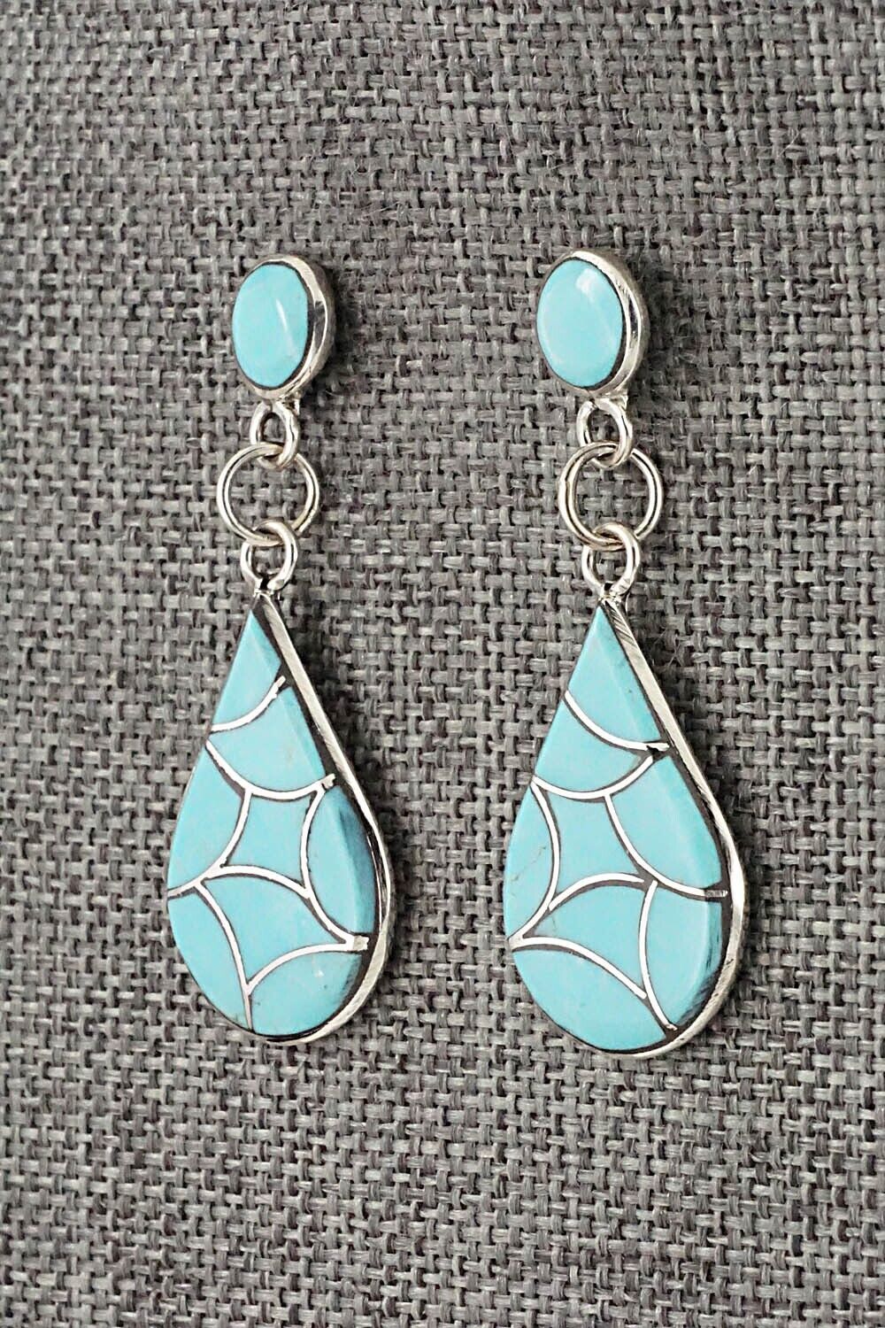 Turquoise & Sterling Silver Inlay Earrings - Delorna Lahi