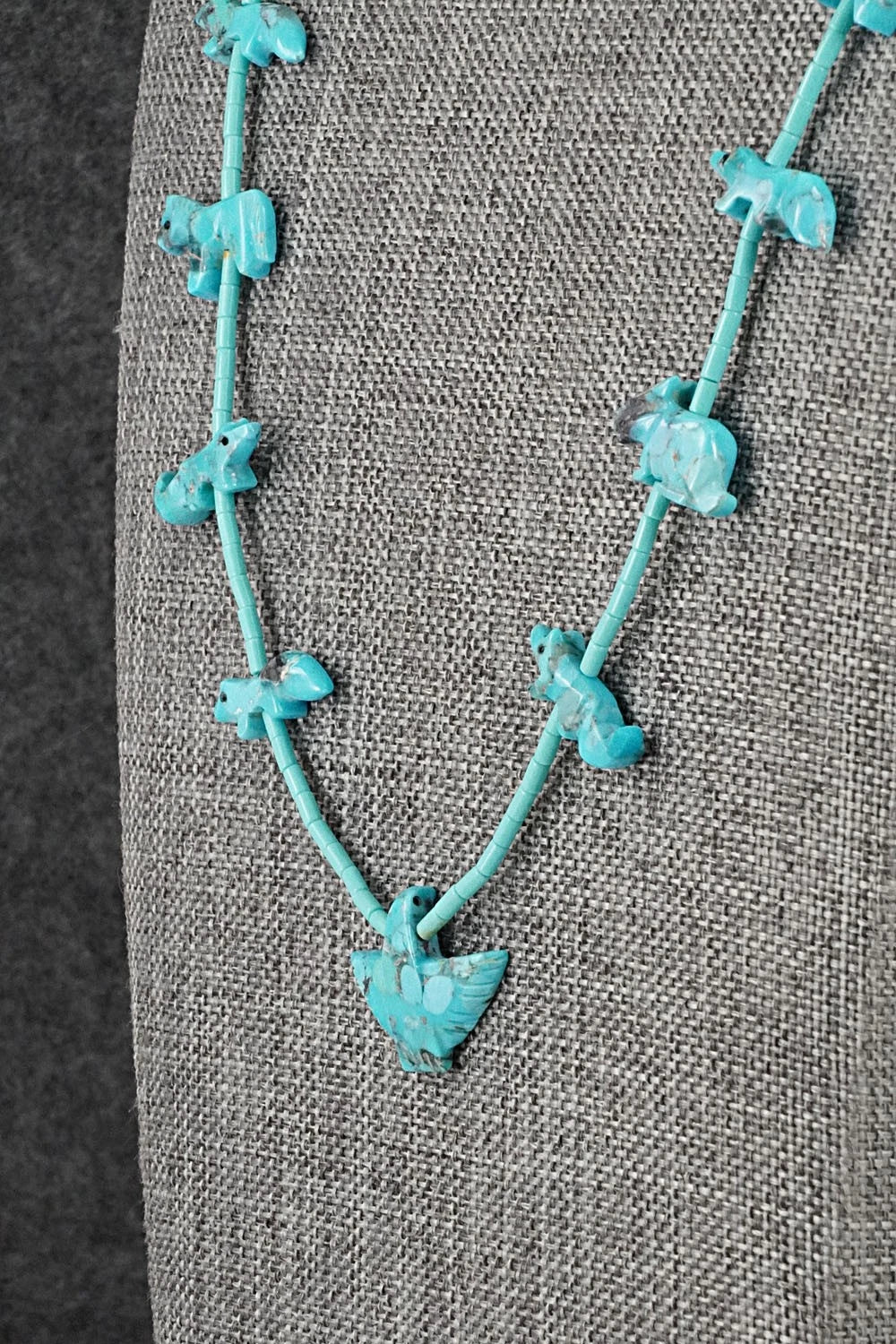 Turquoise Fetish Carving & Sterling Silver Necklace - Hector Goodluck