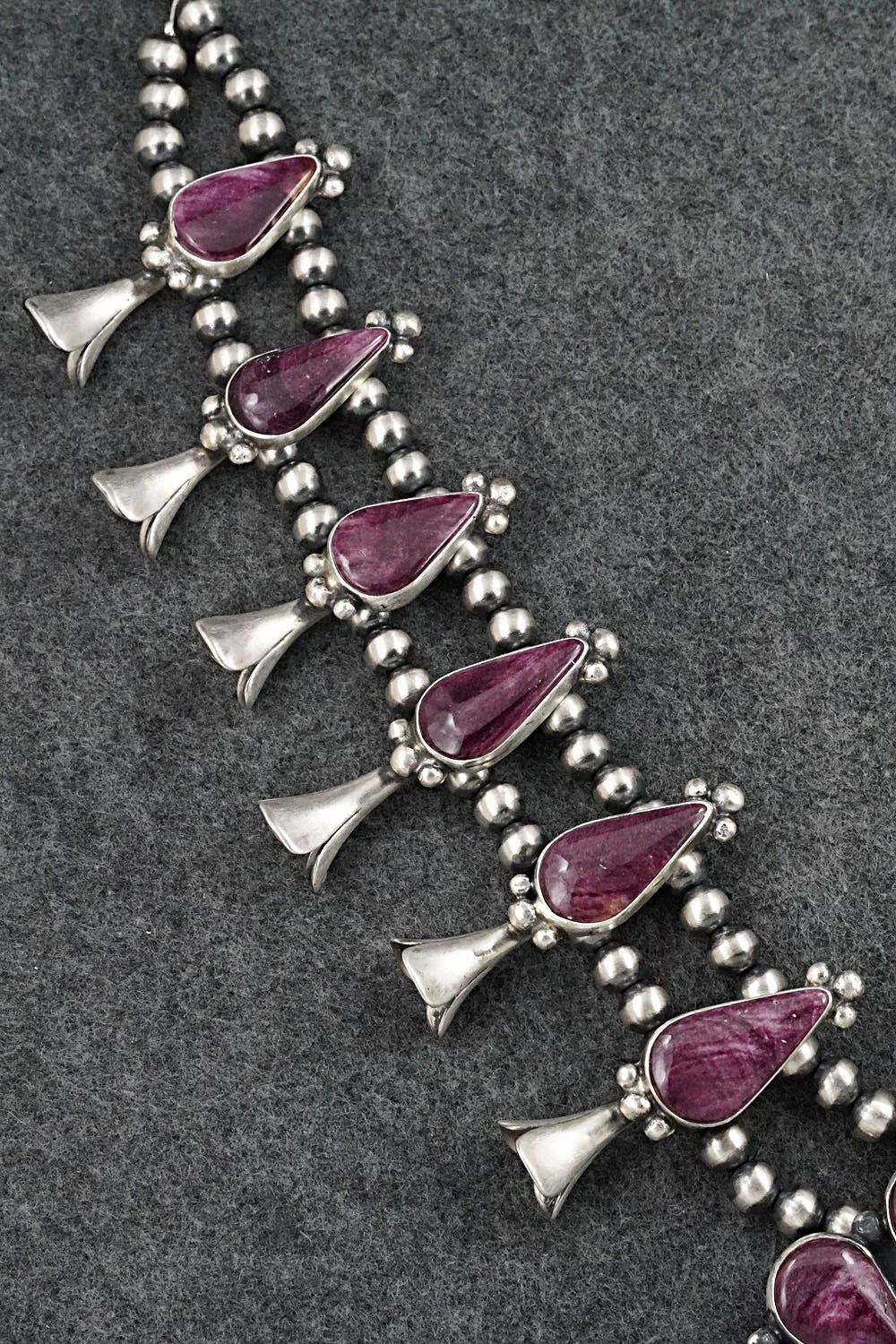 Spiny Oyster & Sterling Silver Squash Blossom Set - Darrin Livingston
