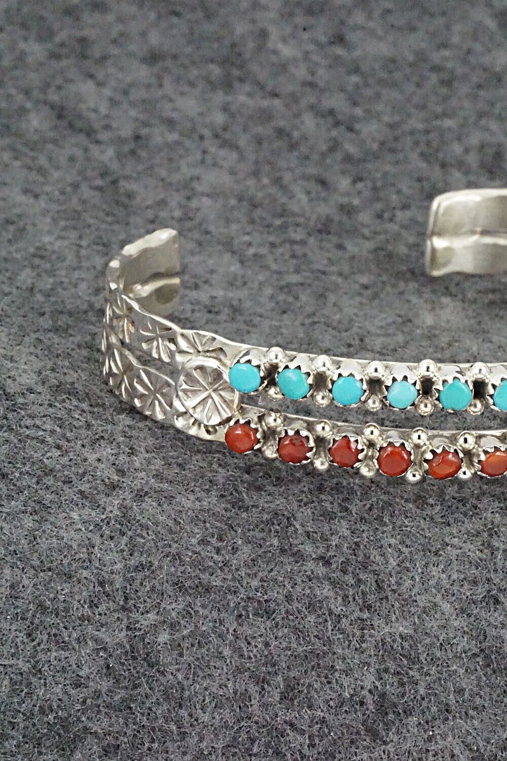 Turquoise, Coral & Sterling Silver Bracelet - Murray Hannaweeka