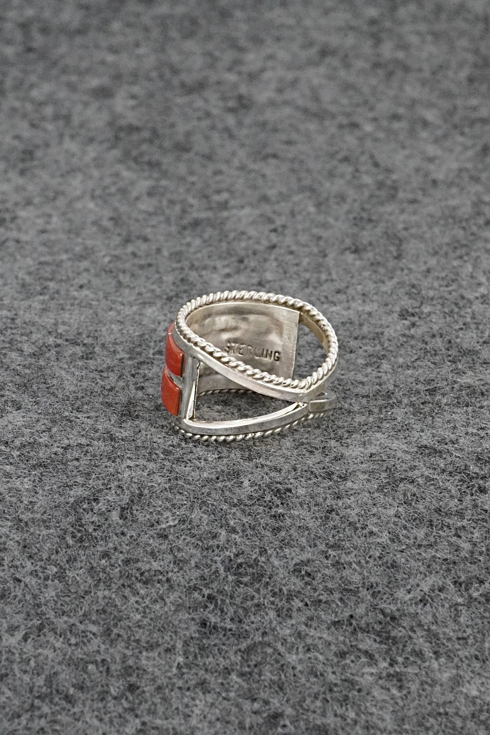 Coral and Sterling Silver Ring - Bruce Johnson - Size 6