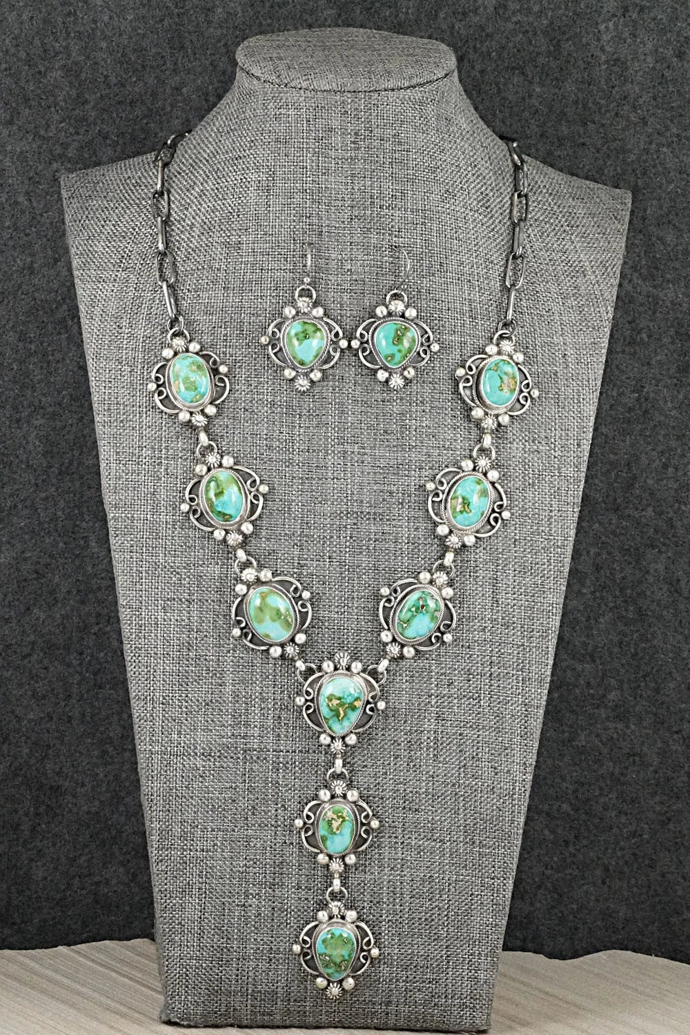 Turquoise & Sterling Silver Necklace and Earrings Set - Kathleen Livingston