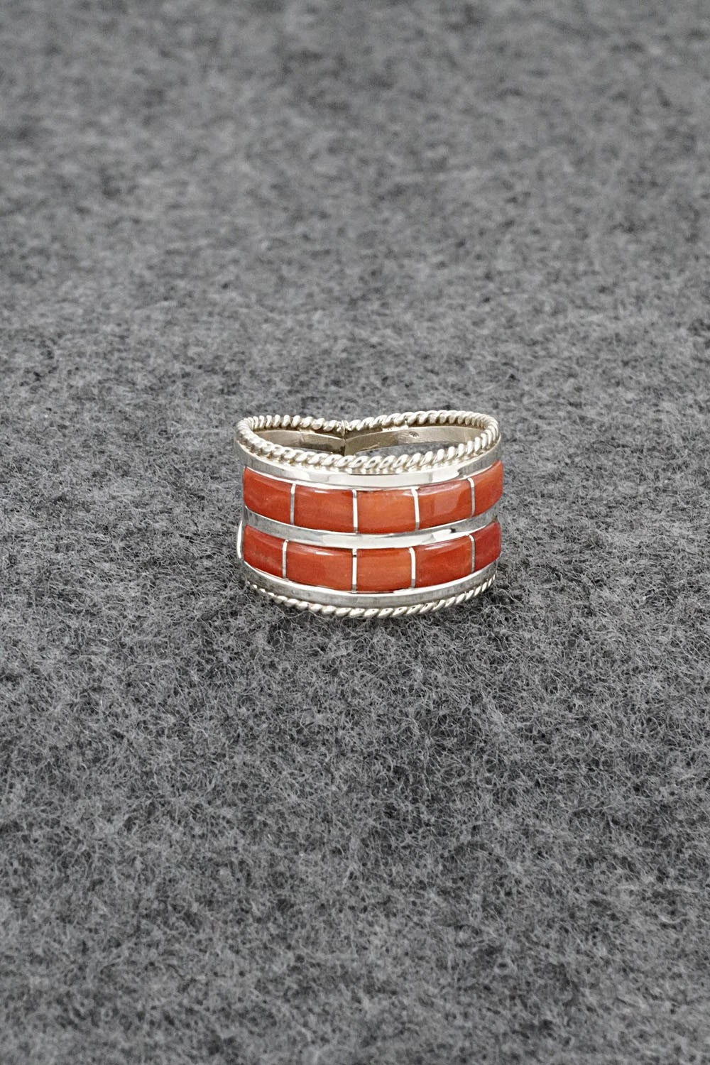 Coral and Sterling Silver Ring - Bruce Johnson - Size 7