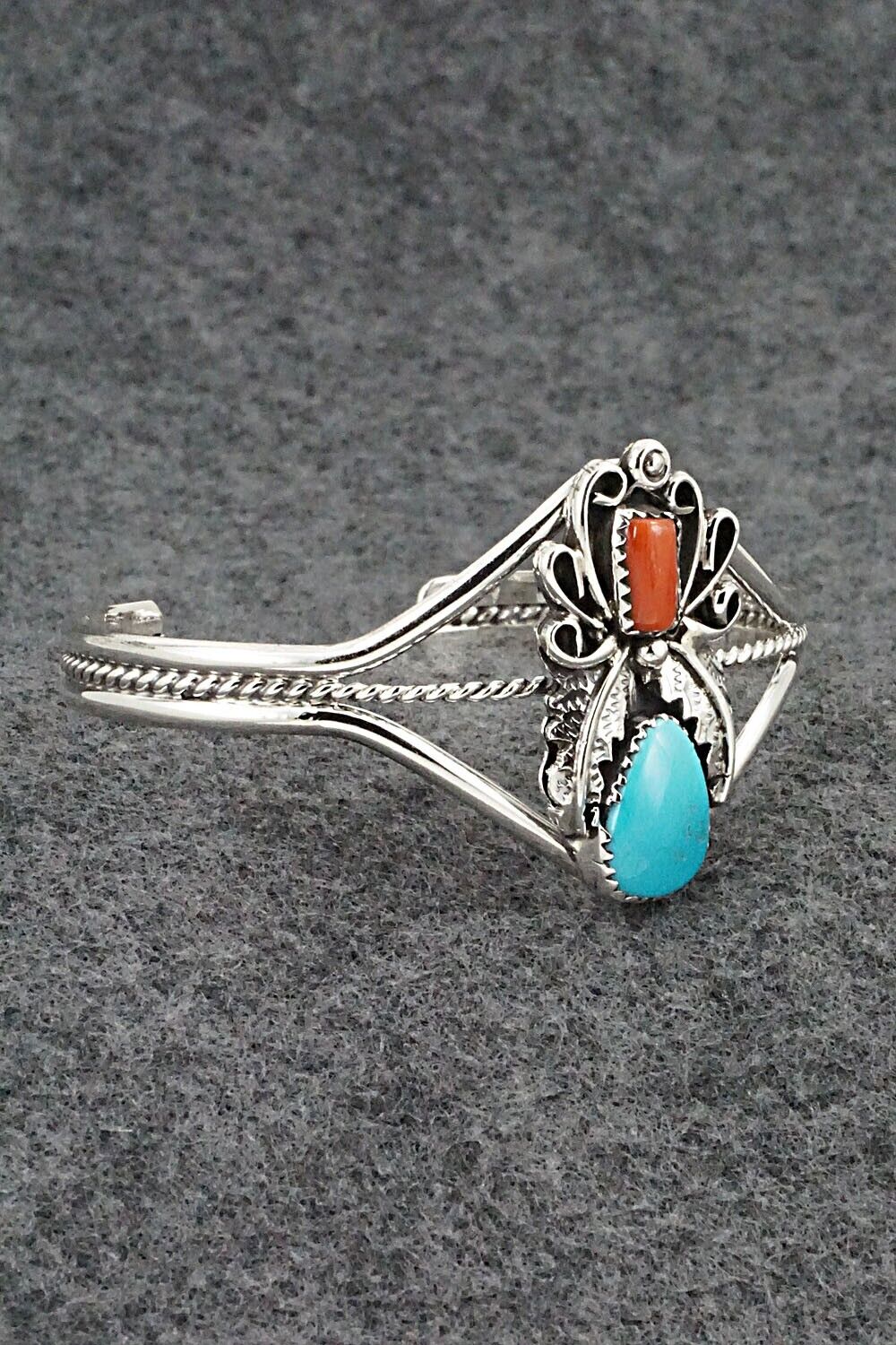Turquoise, Coral & Sterling Silver Bracelet - Harry B. Yazzie