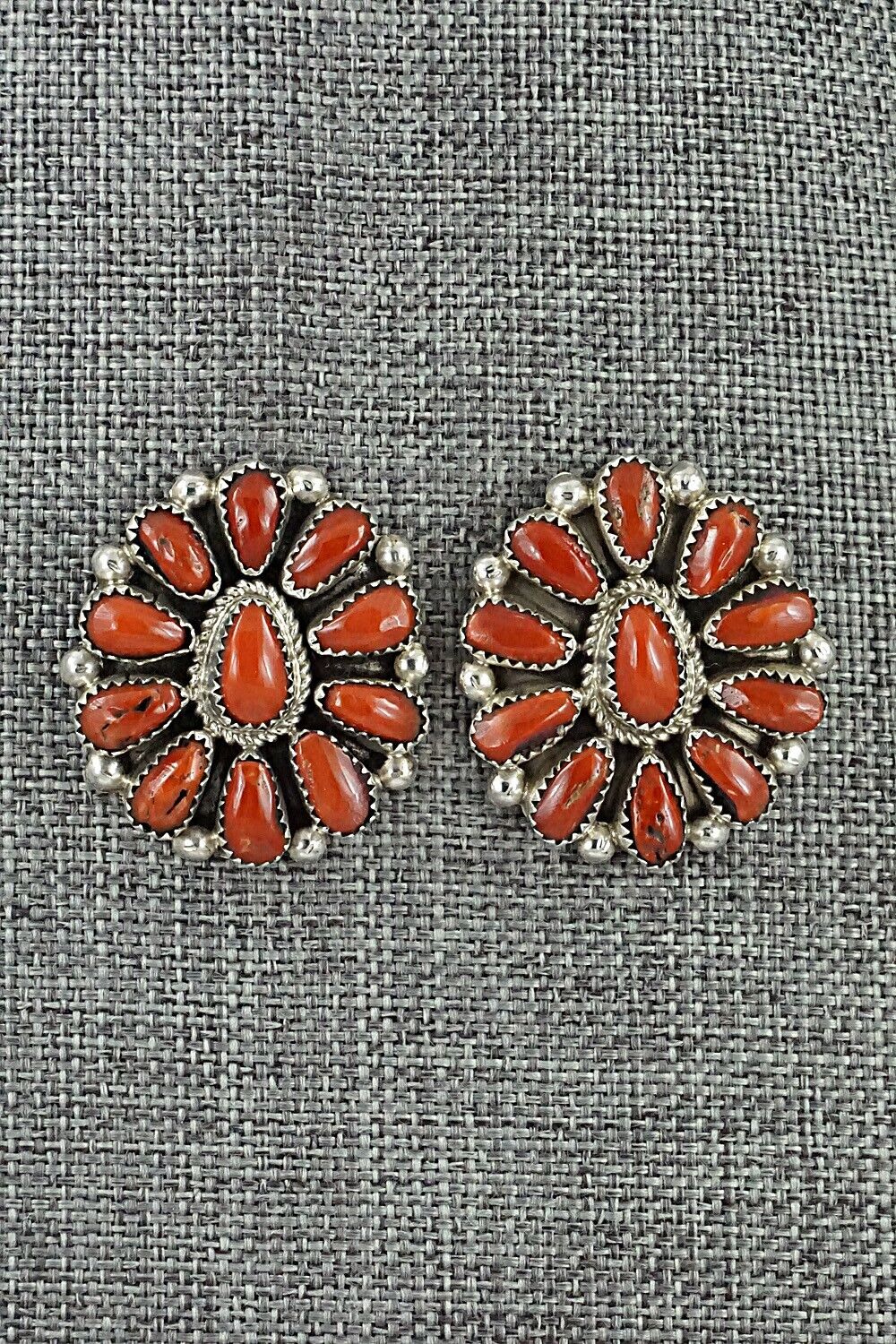 Coral & Sterling Silver Necklace and Earrings Set - Eunise Wilson
