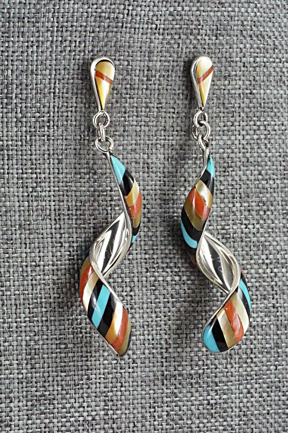 Multi-Stone & Sterling Silver Inlay Earrings - Idella Edaakie