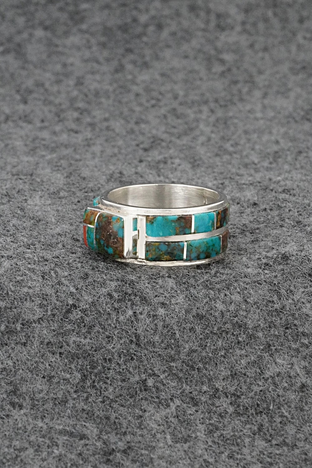 Turquoise, Coral & Sterling Silver Ring - Darlene Noble - Size 11
