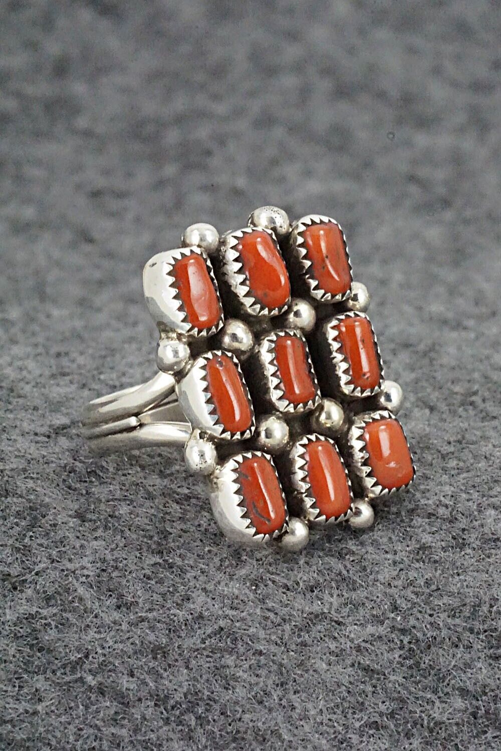 Coral & Sterling Silver Ring - Priscilla Reeder - Size 8