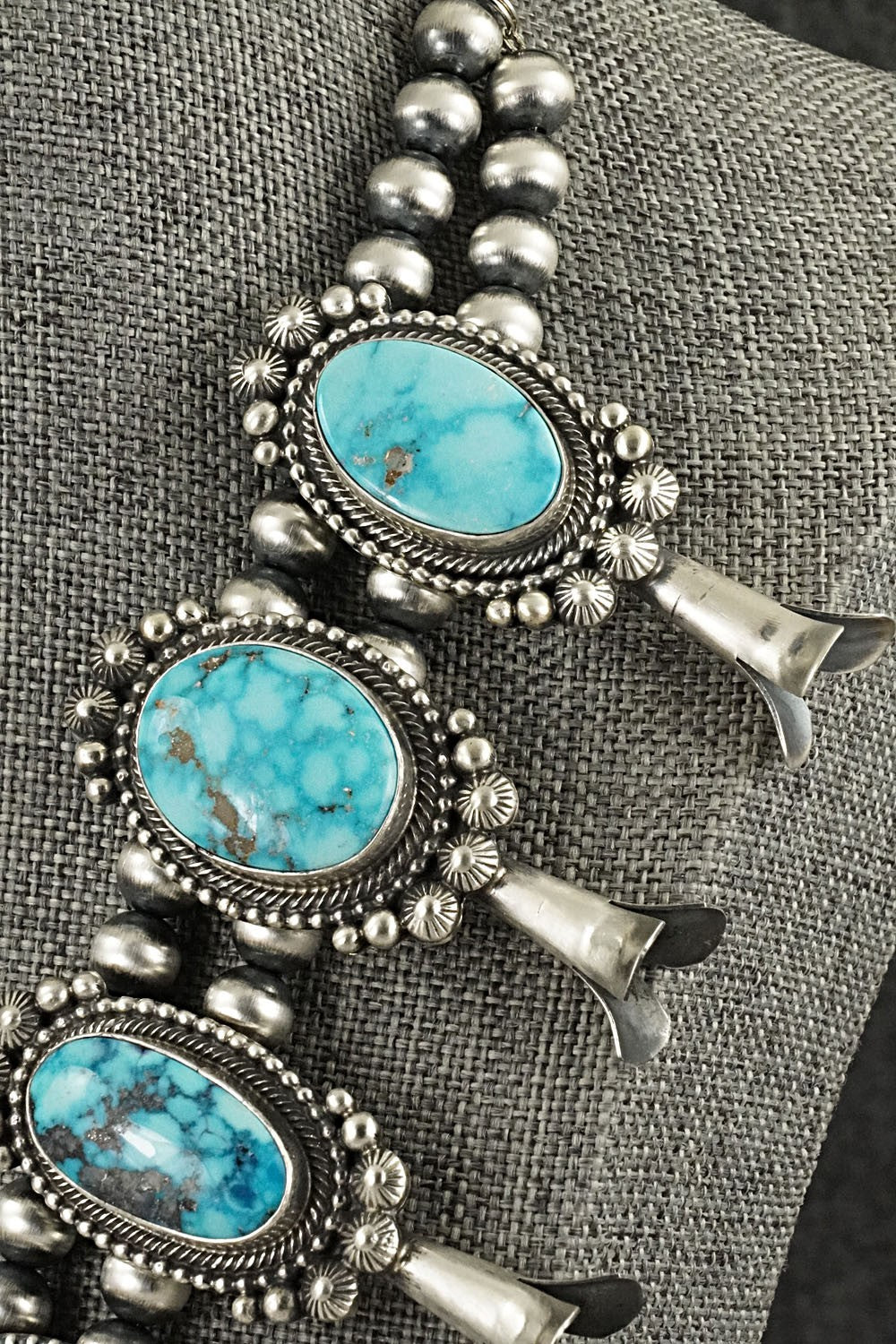 Turquoise & Sterling Silver Squash Blossom Necklace - Tom Lewis