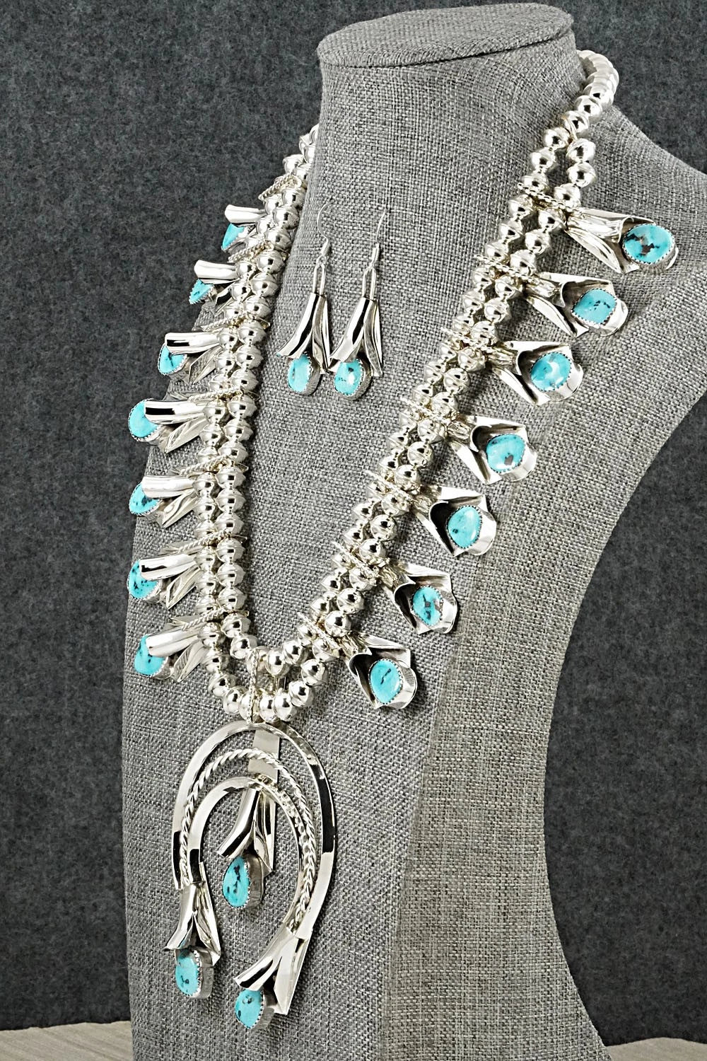Turquoise & Sterling Silver Squash Blossom Set - Louise Yazzie