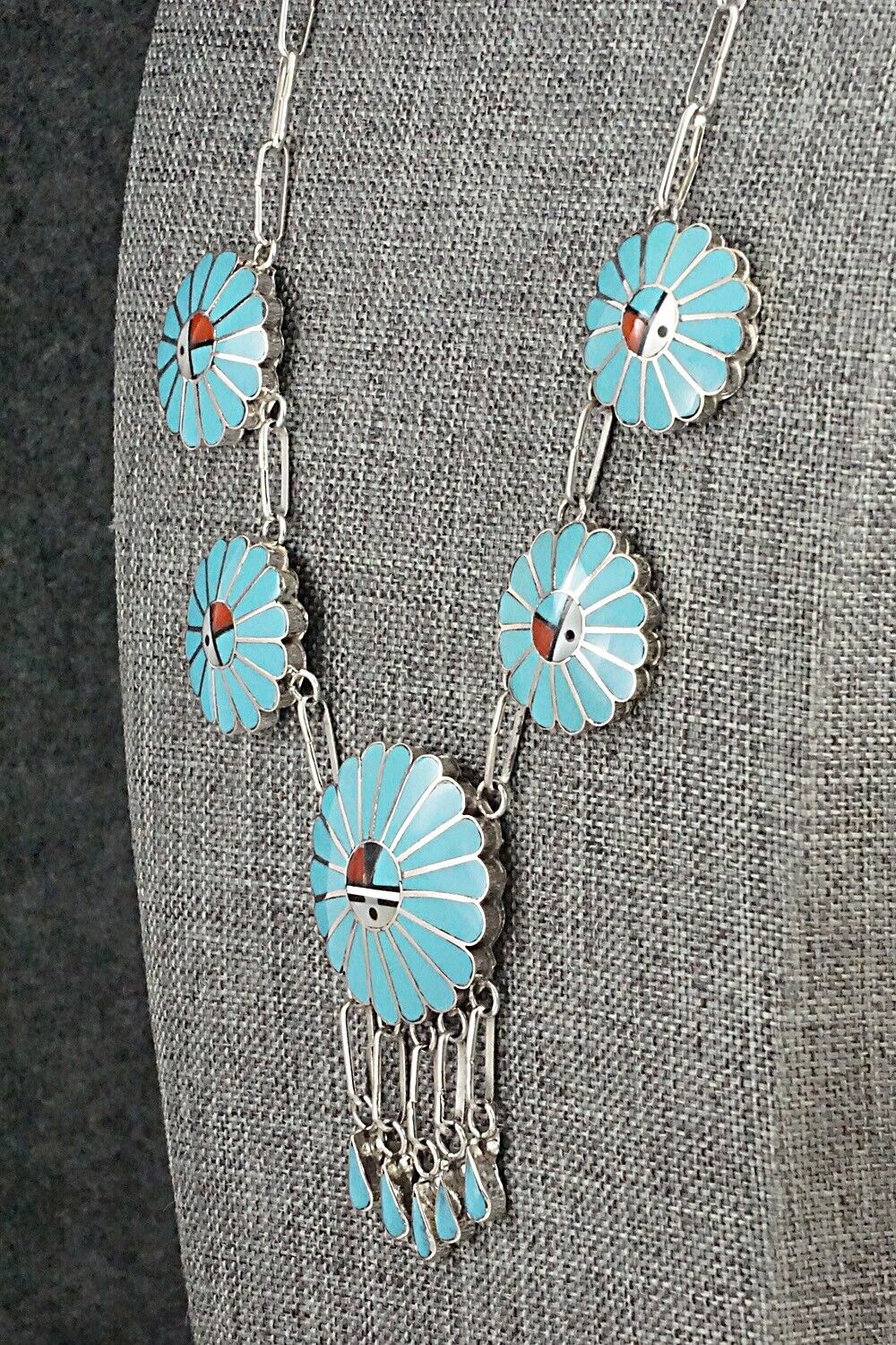 Multi-Stone & Sterling Silver Inlay Necklace Set - Burdain Soseeah