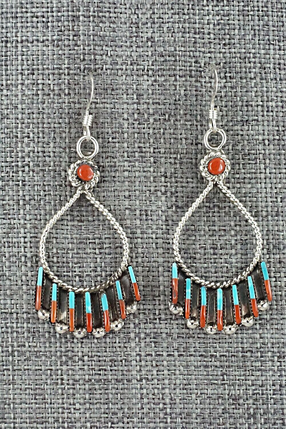 Turquoise, Coral & Sterling Silver Earrings - Carla Laconsello