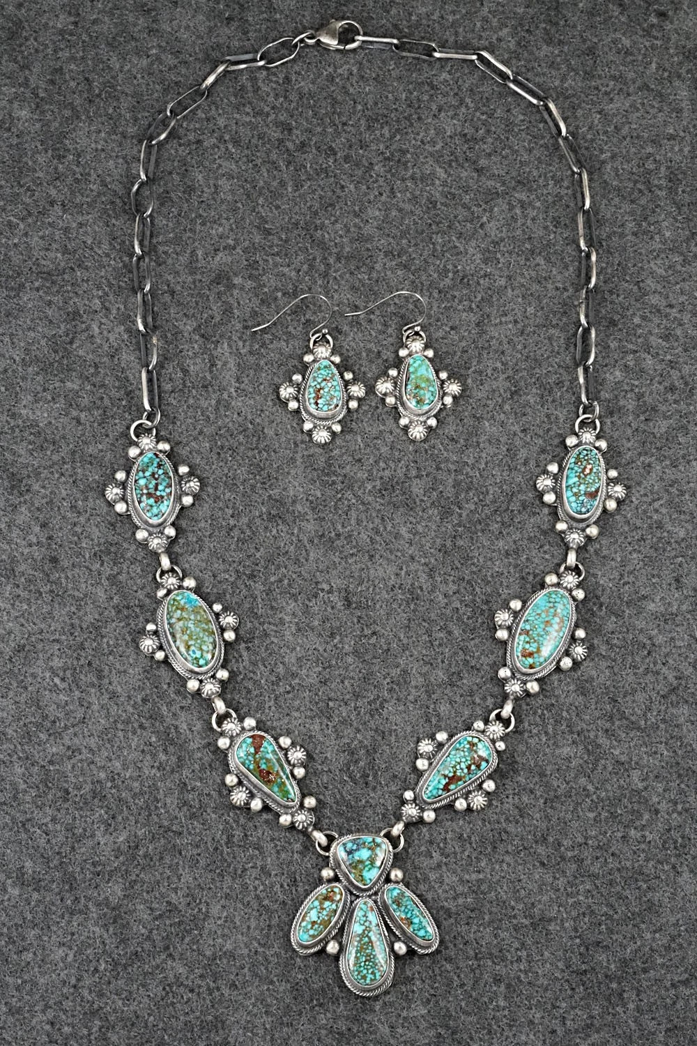 Turquoise & Sterling Silver Necklace and Earrings Set - Kathleen Livingston