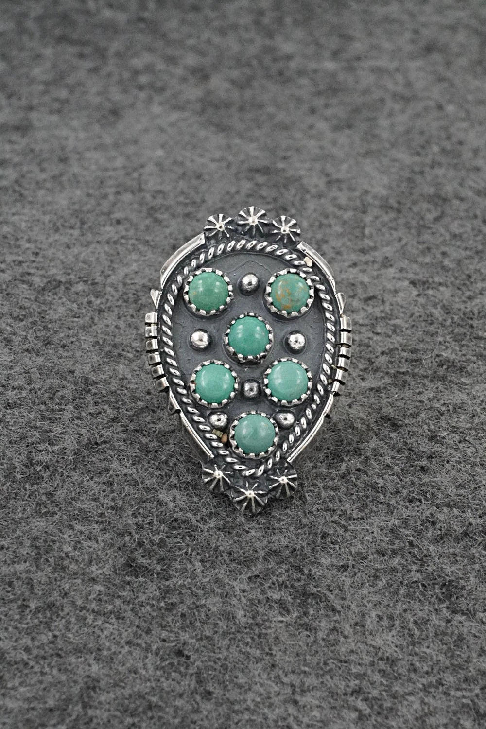 Turquoise & Sterling Silver Ring - Kenny Lonjose - Size 6.5