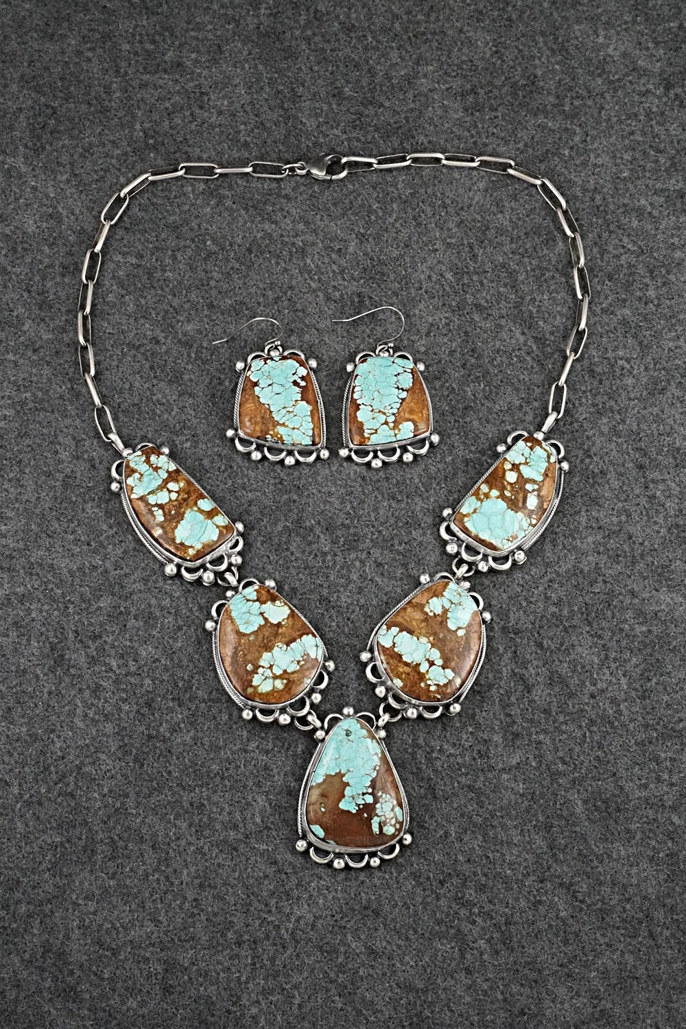 Turquoise & Sterling Silver Necklace and Earrings Set - Bobby Johnson