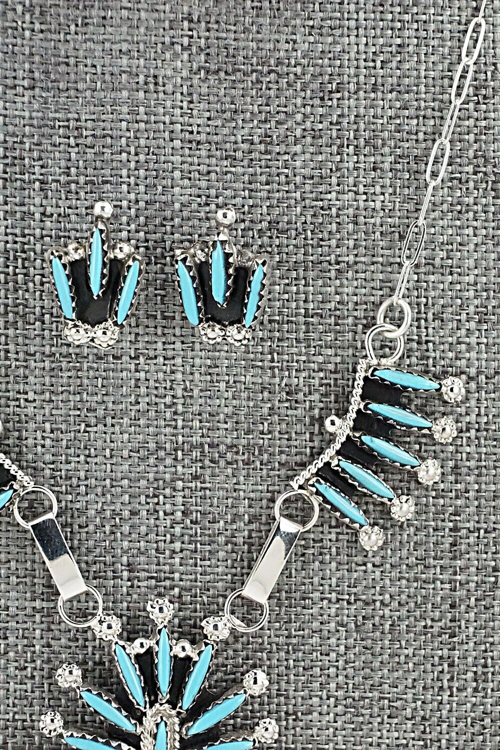 Turquoise & Sterling Silver Necklace and Earrings Set - Jack Etsate