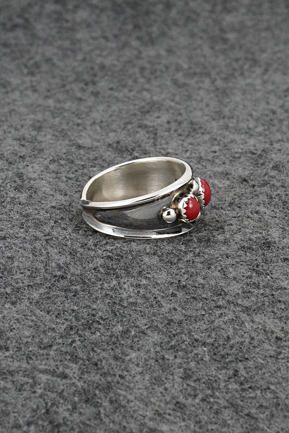 Coral & Sterling Silver Ring - Paul Largo - Size 9.5