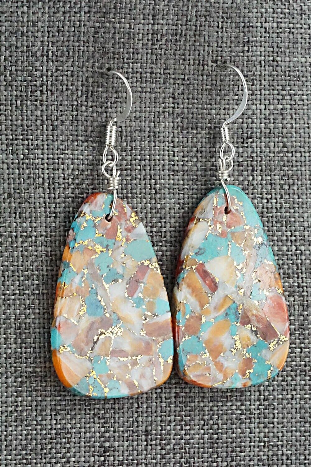 Spiny Oyster, Turquoise & Sterling Silver Earrings - Lupe Lovato