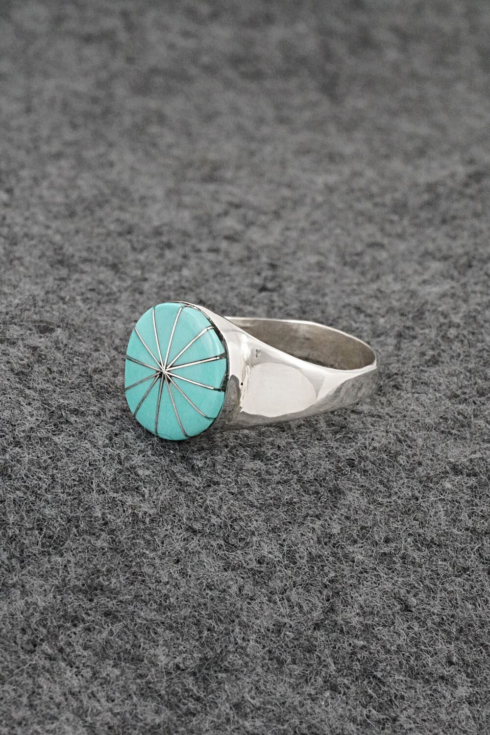 Turquoise & Sterling Silver Inlay Ring - Johnson Laweka - Size 9.5