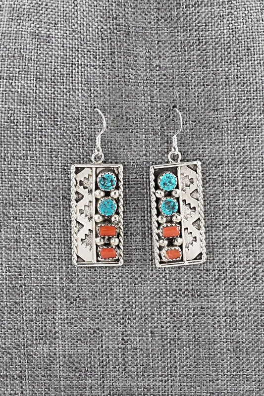 Turquoise, Coral & Sterling Silver Earrings - Ronnie Spencer