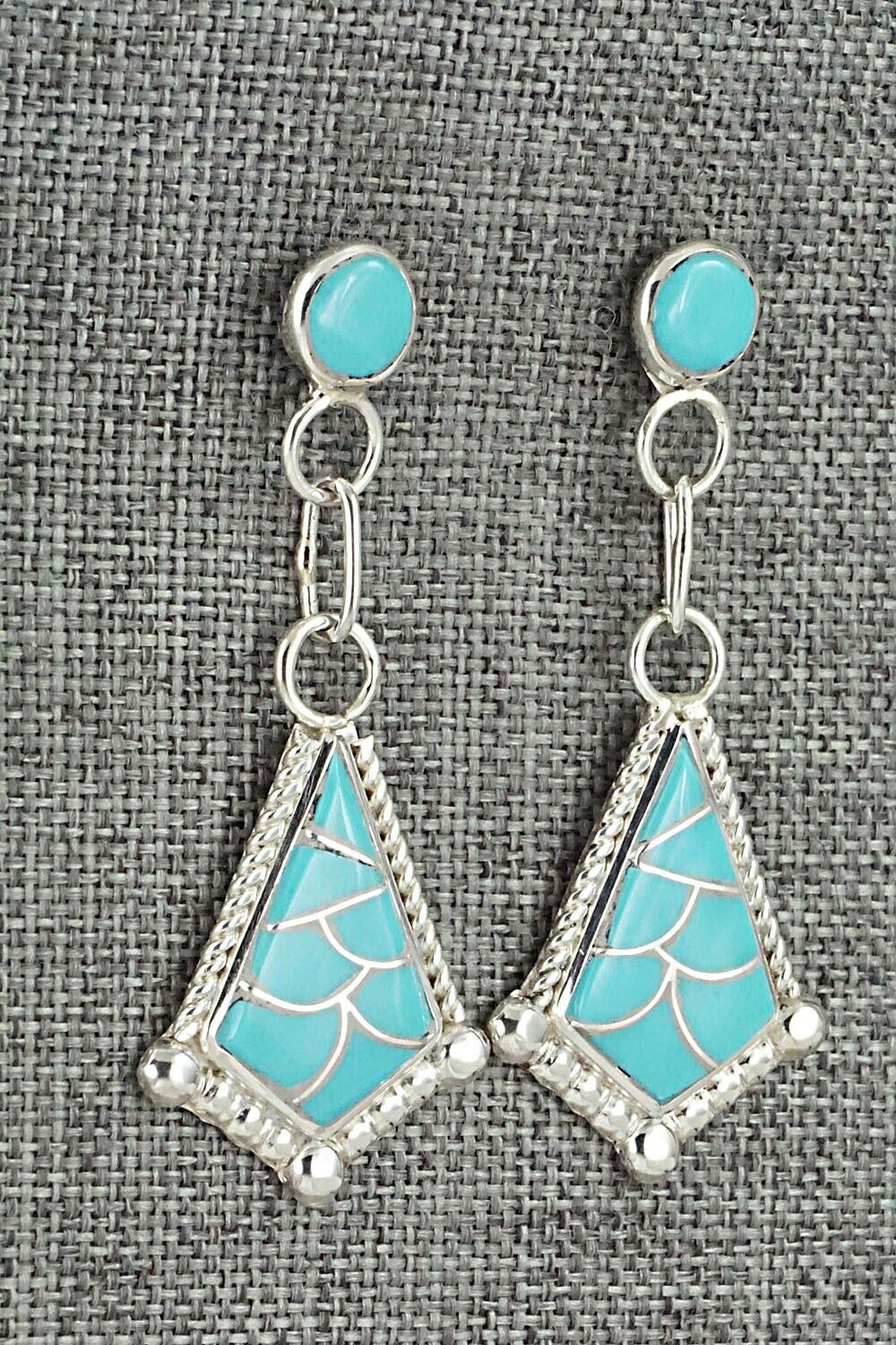 Turquoise & Sterling Silver Inlay Earrings - Seoutewa