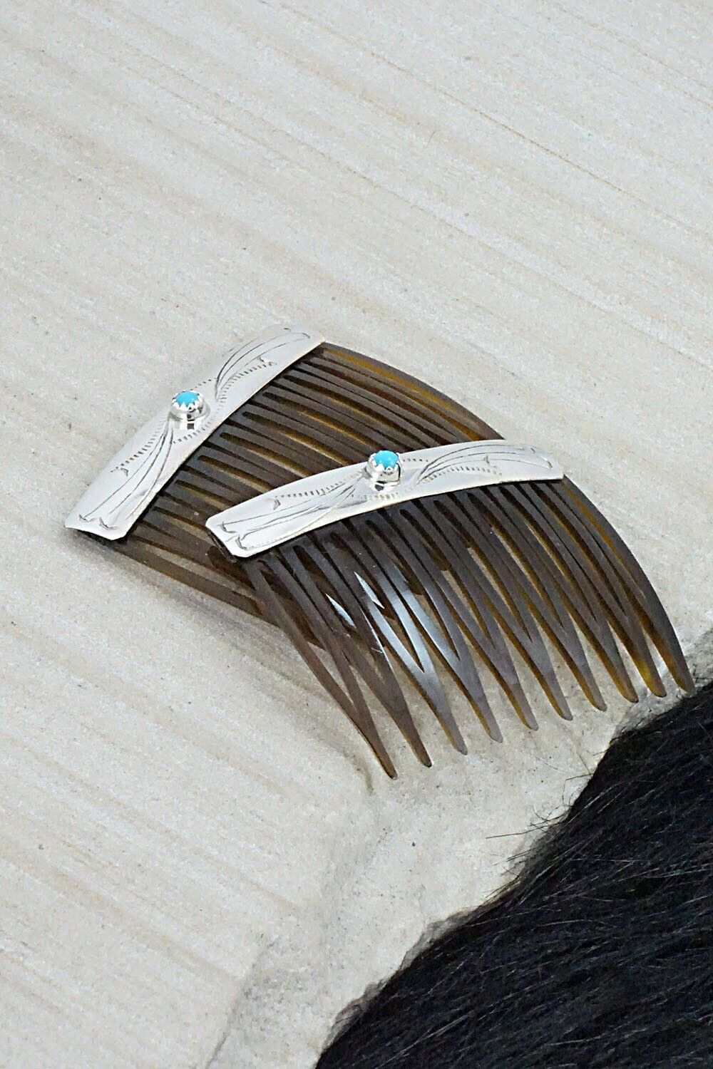 Turquoise & Sterling Silver Hair Combs - Randall Dalgai