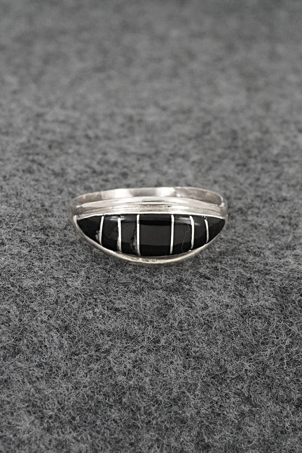 Onyx & Sterling Silver Inlay Ring - Ola Eriacho - Size 10