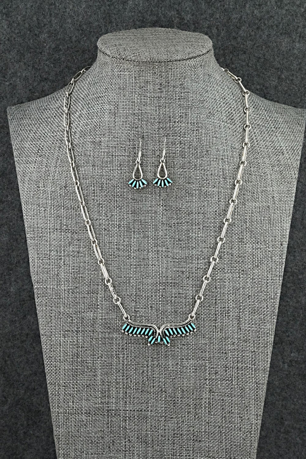 Turquoise & Sterling Silver Necklace and Earrings Set - Mildred Ukestine