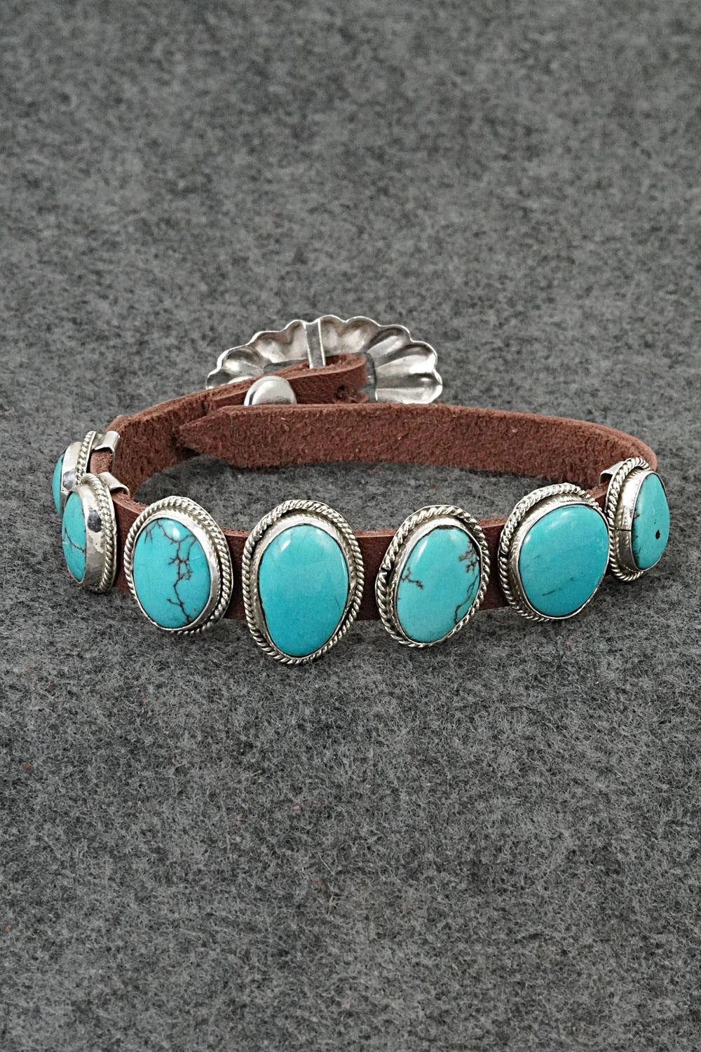 Turquoise, Sterling Silver & Leather Bracelet - Marlene Ramone