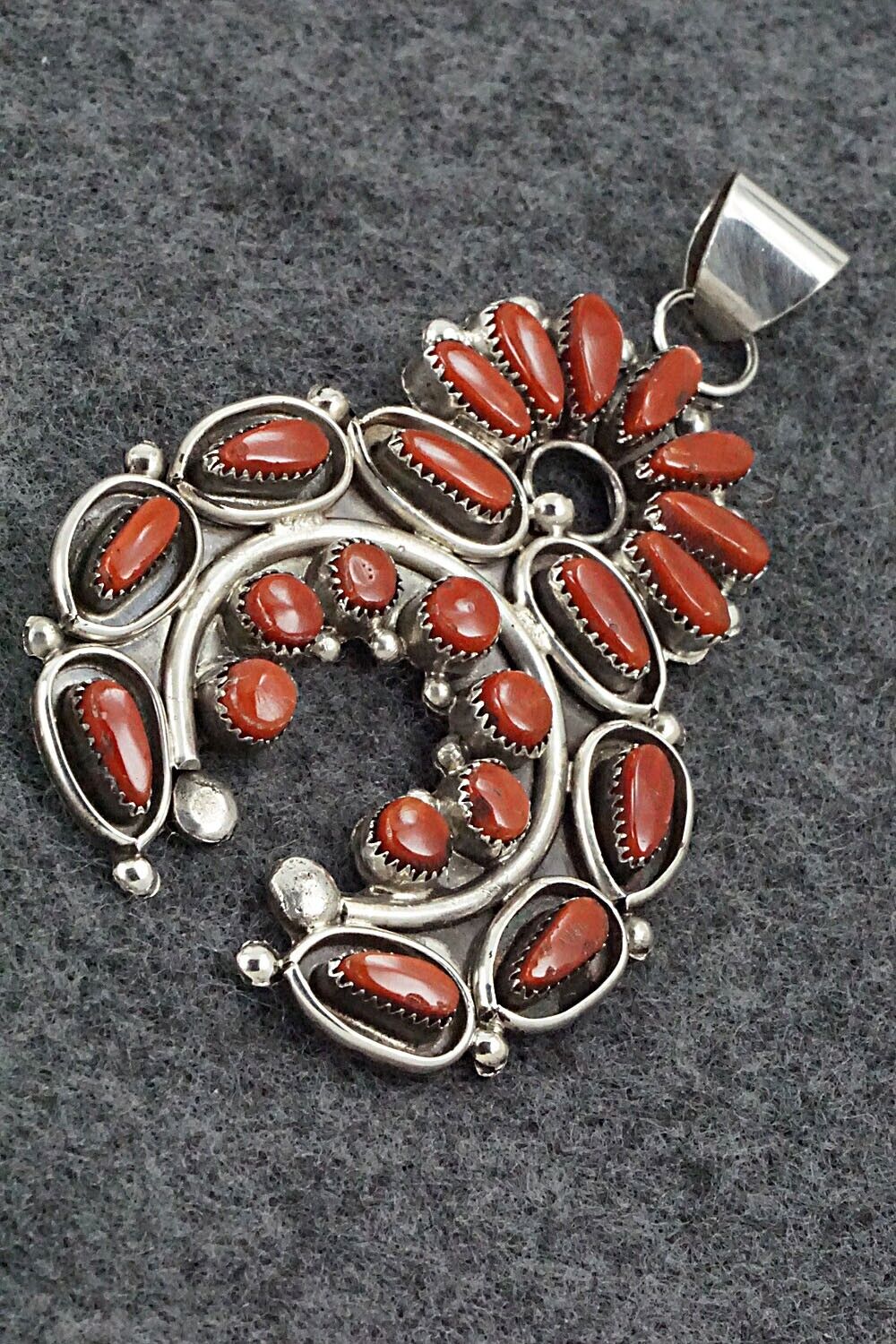 Coral & Sterling Silver Pendant - Vie Bobelu