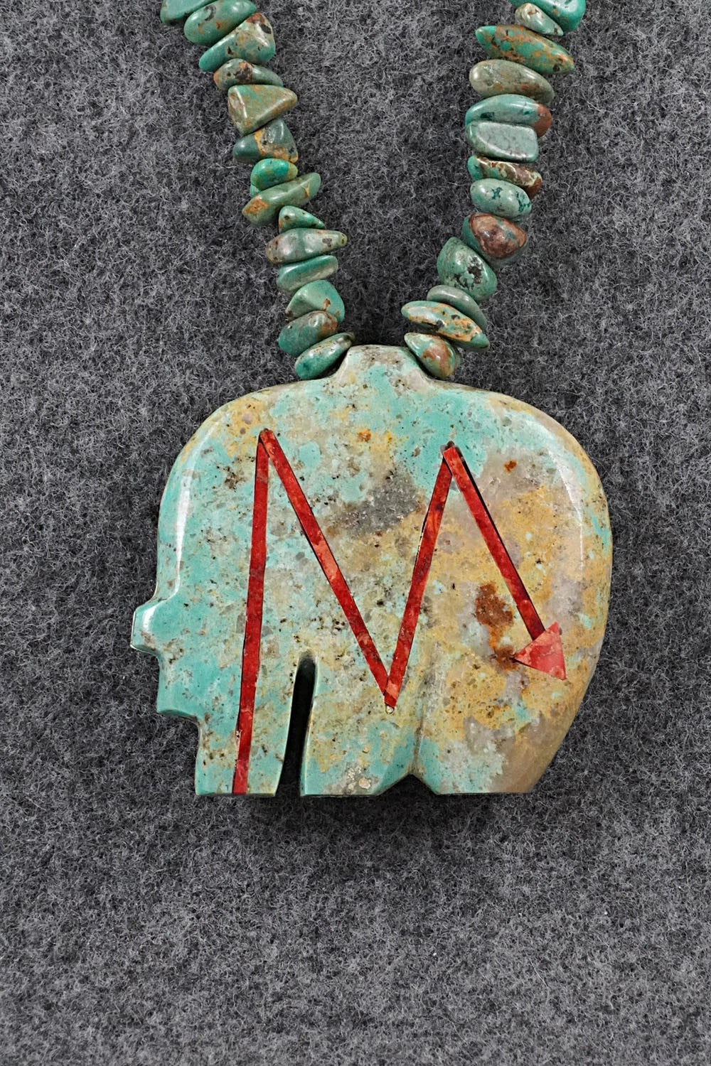 Turquoise Zuni Fetish Carving & Sterling Silver Necklace - Bernard Laiwakete