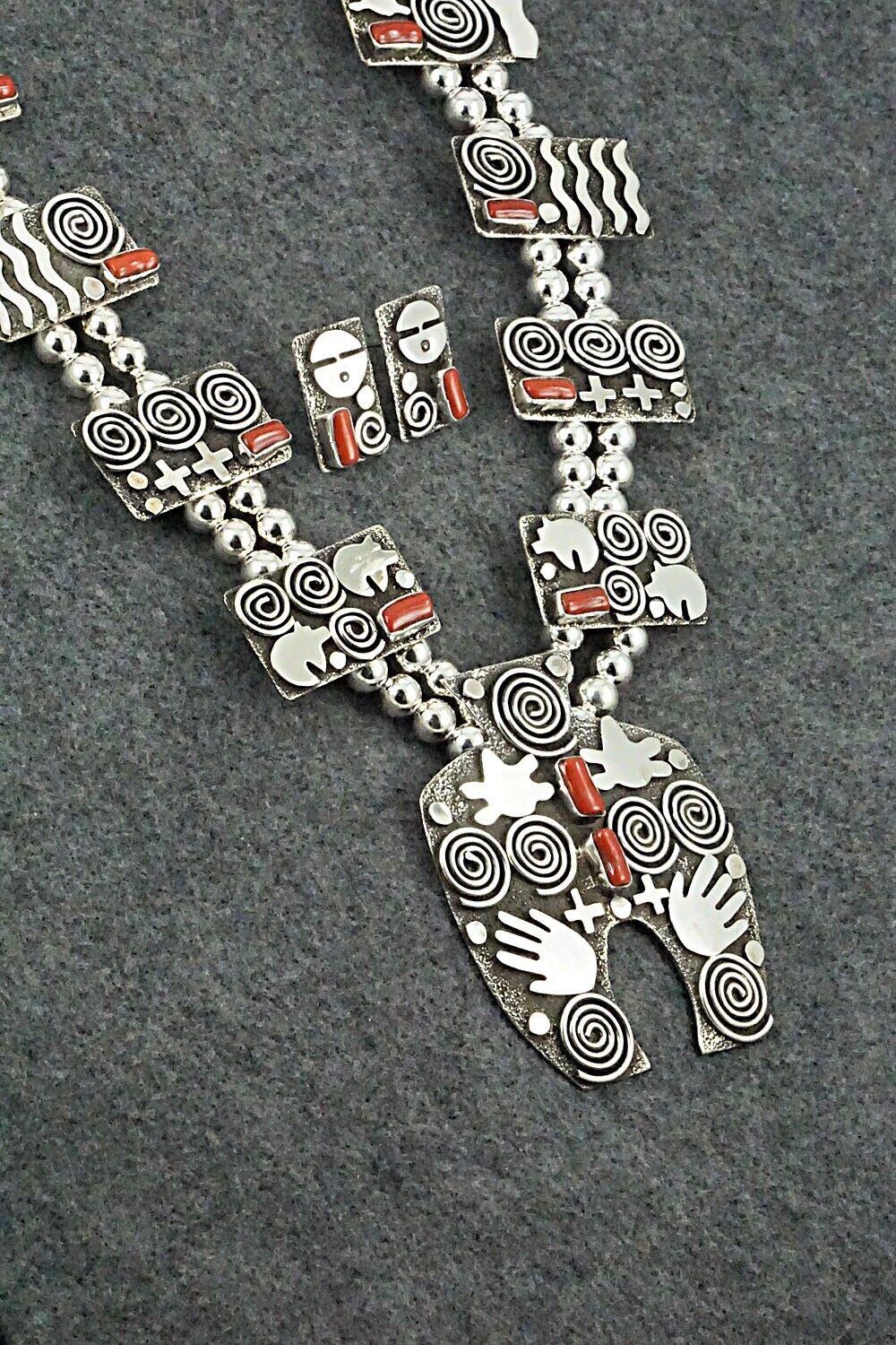 Coral & Sterling Silver Squash Blossom Set - Alex Sanchez