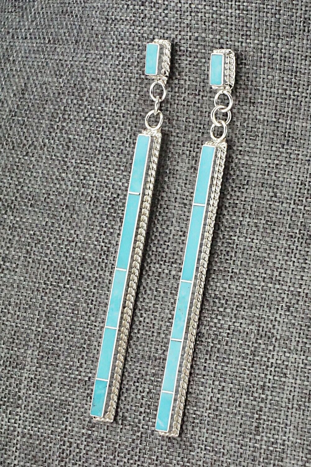 Turquoise & Sterling Silver Inlay Earrings - Ricky Booqua