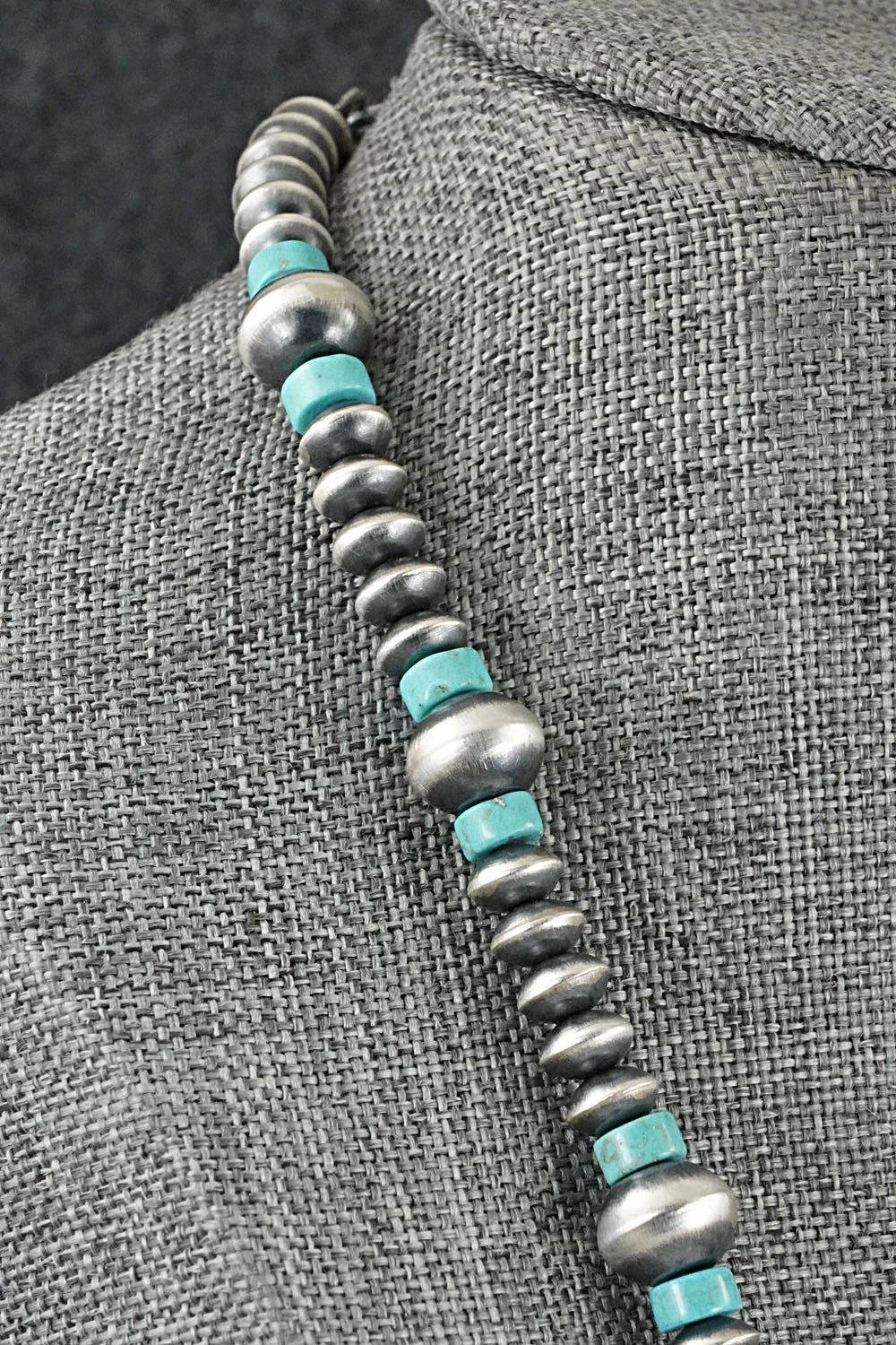 Turquoise & Sterling Silver Navajo Pearl Necklace 21" - Crystal Haley