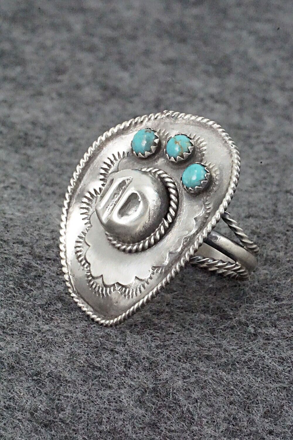 Turquoise & Sterling Silver Ring - Bobby Platero - Size 7.5