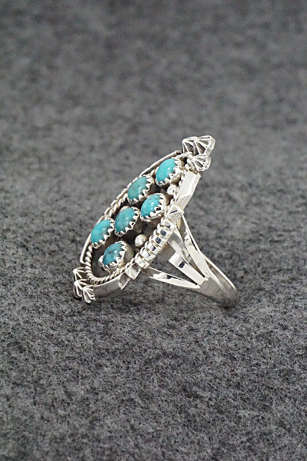 Turquoise & Sterling Silver Ring - Kenny Lonjose - Size 9.5