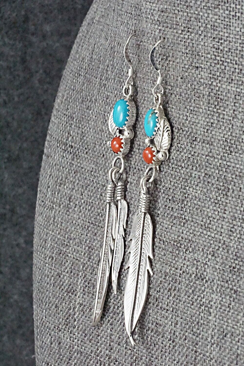 Turquoise, Coral & Sterling Silver Earrings - Annie Spencer