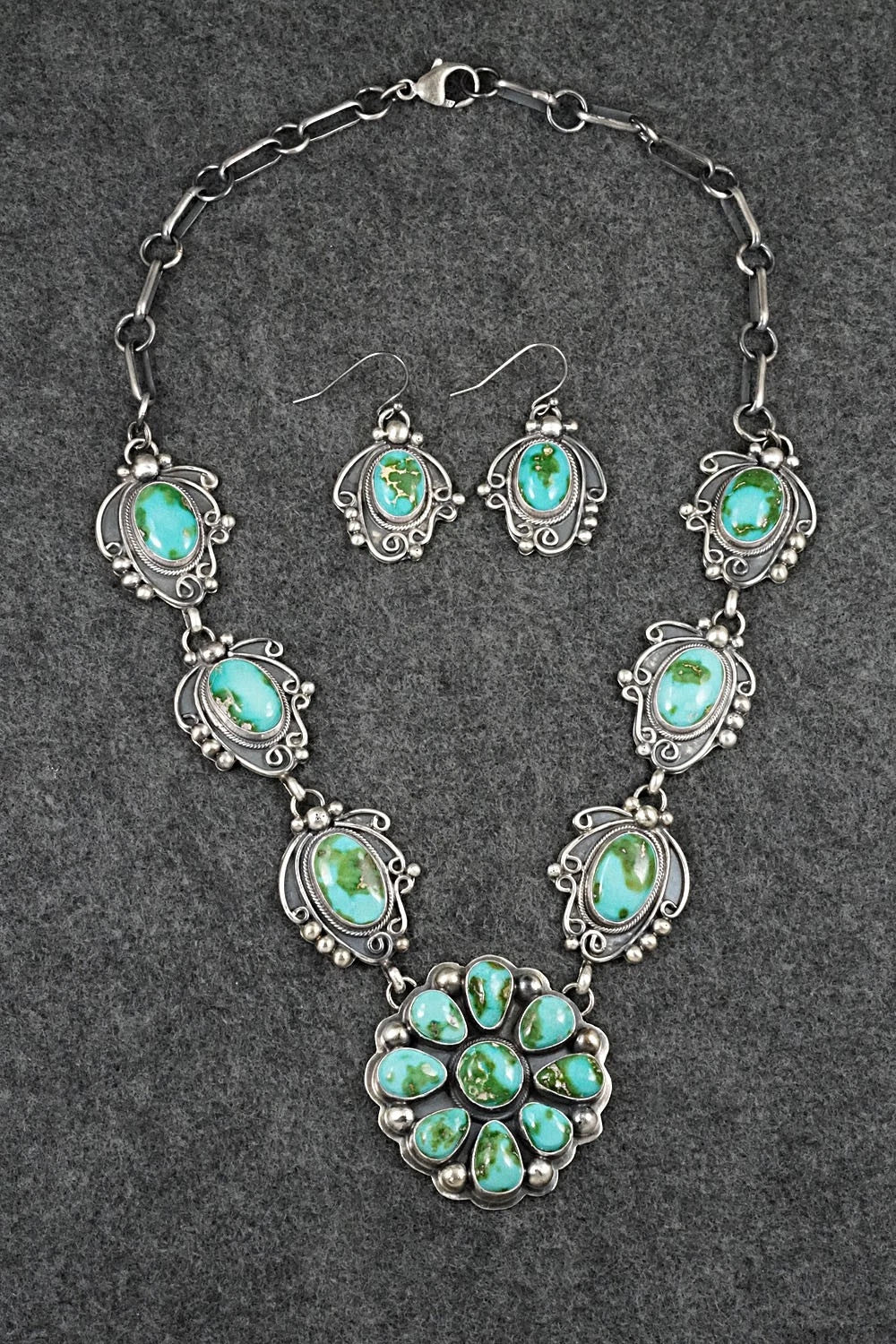 Turquoise & Sterling Silver Necklace and Earrings Set - Kathleen Livingston