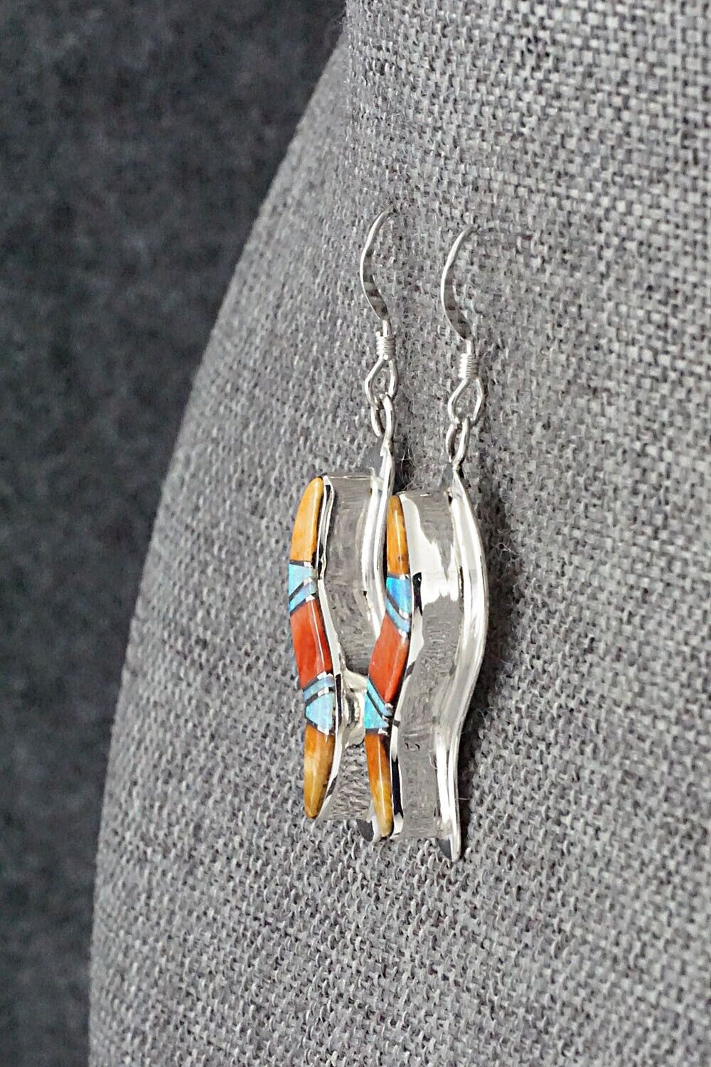 Spiny Oyster, Opalite & Sterling Silver Inlay Earrings - James Manygoats