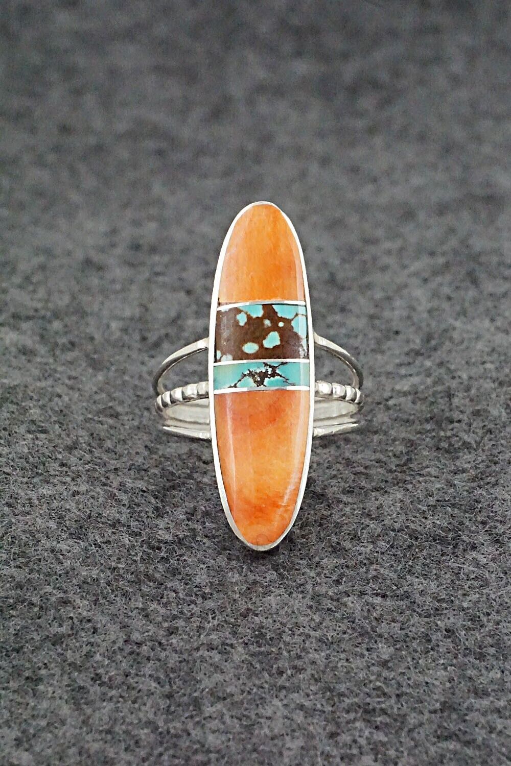 Spiny Oyster, Turquoise & Sterling Silver Ring - Harold Smith - Size 8.5